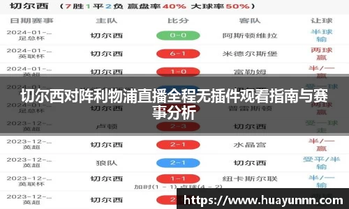 切尔西对阵利物浦直播全程无插件观看指南与赛事分析